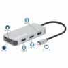 Stacja dokująca Manhattan USB-C z czytnikiem kart, Porty (x6): Ethernet, HDMI, USB-A (x3) i USB-C, z funkcją Power Delivery (100 W) do portu USB-C (uwaga: wymagana dodatkowa ładowarka sieciowa USB-C i kabel USB-C), uniwersalna do wszystkich urządzeń, kabel 15 cm, aluminium, srebrny