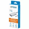 Stacja dokująca Manhattan USB-C z czytnikiem kart, Porty (x6): Ethernet, HDMI, USB-A (x3) i USB-C, z funkcją Power Delivery (100 W) do portu USB-C (uwaga: wymagana dodatkowa ładowarka sieciowa USB-C i kabel USB-C), uniwersalna do wszystkich urządzeń, kabel 15 cm, aluminium, srebrny