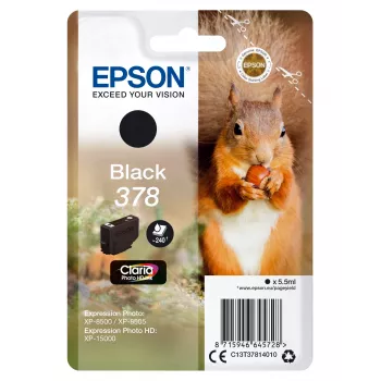 Epson Squirrel Singlepack Black 378 Claria Photo HD Ink, Standard Yield, Black, Pigment-based ink, 5.5 ml, 1 szt., 240 stron