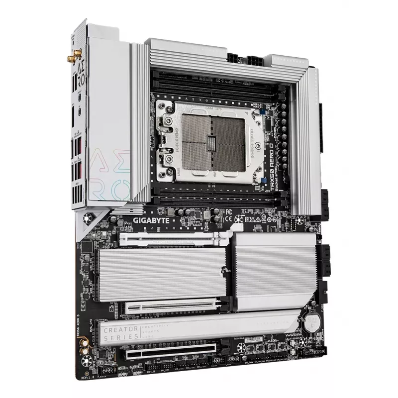 Płyta główna GIGABYTE TRX50 AERO D - obsługuje procesory AMD Ryzen Threadripper 9000 Series, 16+8+4 fazy cyfrowego VRM, do 7800MHz DDR5 (OC), 3xPCIe 5.0 + 1xPCIe 4.0 M.2, Wi-Fi 7, 10GbE LAN, USB4