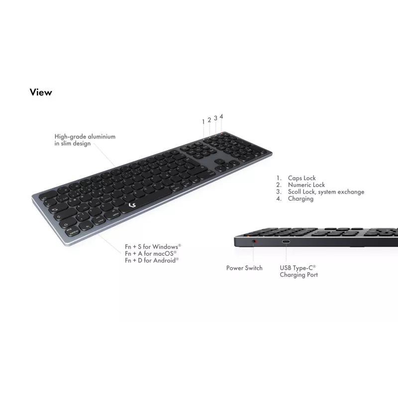 Klawiatura KeySonic KSK-8023BTRF (DE) uniwersalna Bluetooth QWERTZ niemiecka antracyt, czarna