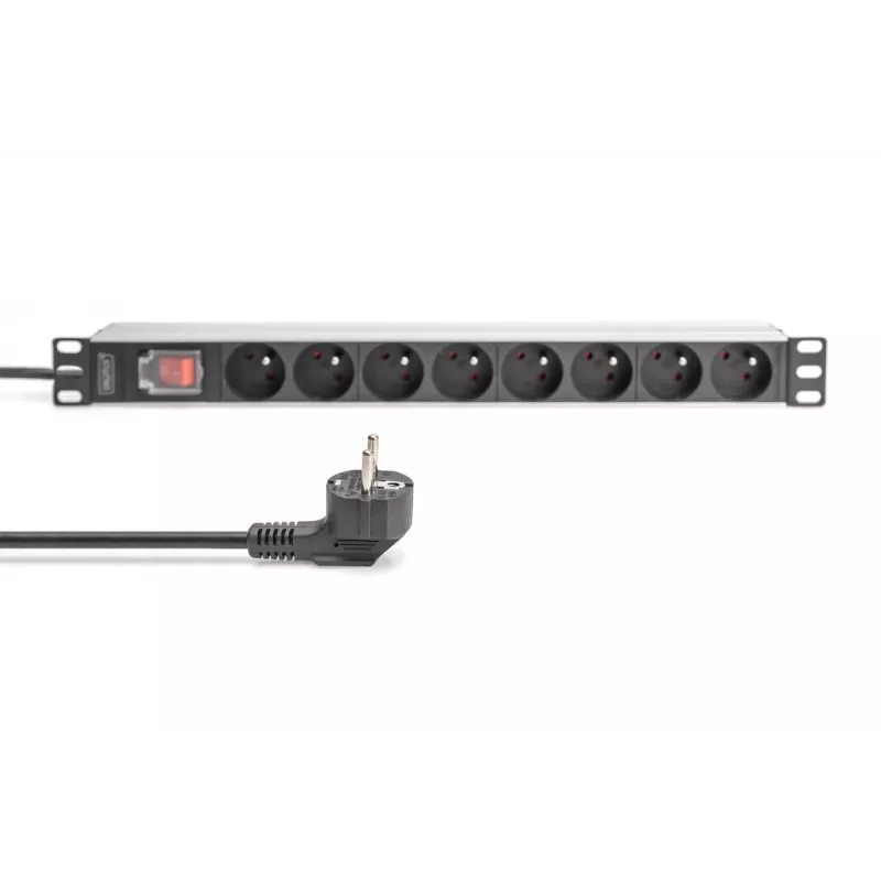 DIGITUS 1U Aluminiowy PDU, montowany w racku, 8x CEE 7/5 moc znamionowa: 16A, 4000W, 250VAC 50/60Hz,