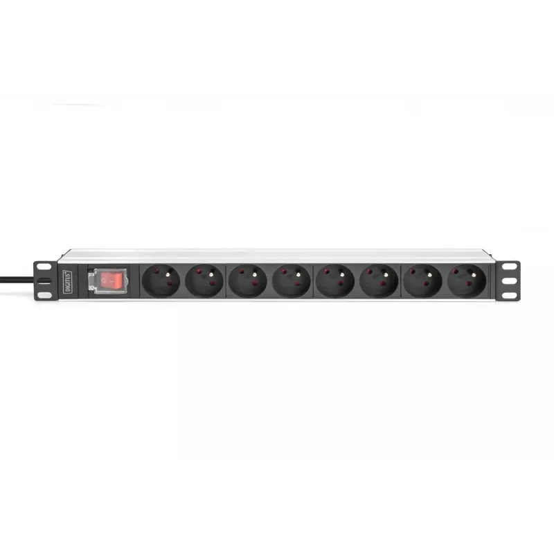 DIGITUS 1U Aluminiowy PDU, montowany w racku, 8x CEE 7/5 moc znamionowa: 16A, 4000W, 250VAC 50/60Hz,