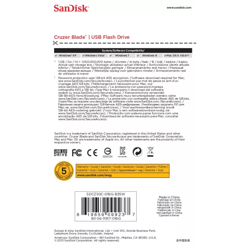 WESTERN DIGITAL SanDisk Cruzer Blade - 16 GB pamięć USB - USB 2.0 - biały