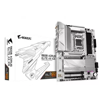 Płyta główna GIGABYTE B650 AORUS ELITE AX ICE - obsługuje procesory AMD Ryzen 9000, 12+2+2 faz cyfrowego VRM, do 8000MHz DDR5 (OC), 1xPCIe 5.0 + 2xPCIe 4.0 M.2, Wi-Fi 6E, 2.5GbE LAN, USB 3.2 Gen 2x2