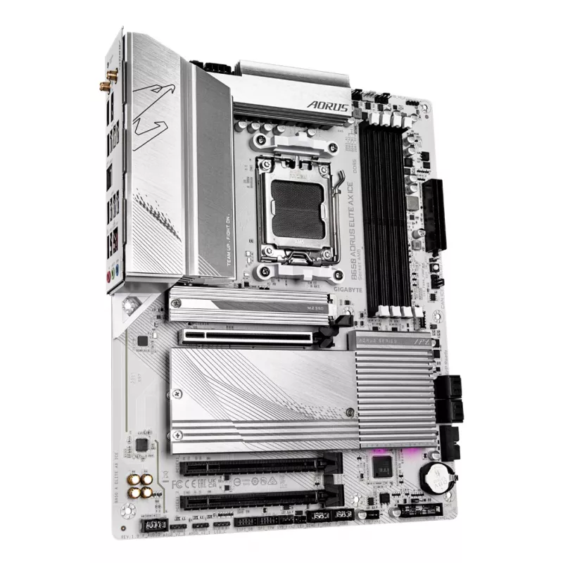 Płyta główna GIGABYTE B650 AORUS ELITE AX ICE - obsługuje procesory AMD Ryzen 9000, 12+2+2 faz cyfrowego VRM, do 8000MHz DDR5 (OC), 1xPCIe 5.0 + 2xPCIe 4.0 M.2, Wi-Fi 6E, 2.5GbE LAN, USB 3.2 Gen 2x2