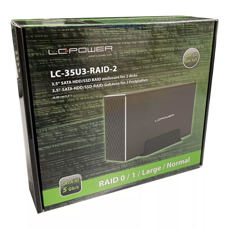 LC-POWER Lc-35u3-rid-2, zewnętrzna obudowa na 2 dyski twarde 3.5 cala z funkcją RAID, aluminium, czarna