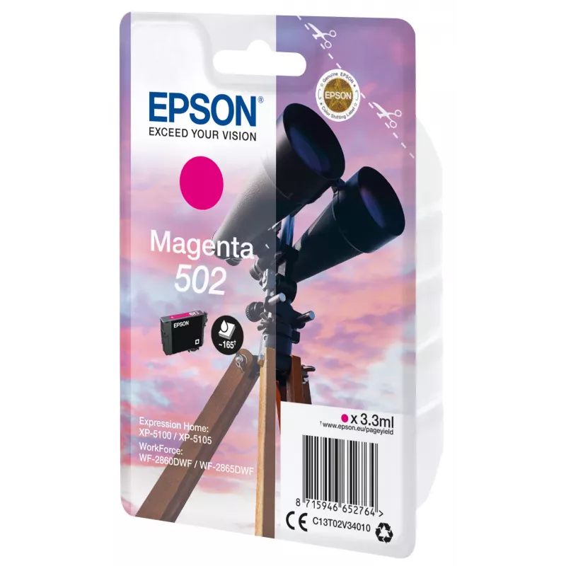 Epson Singlepack Magenta 502 Ink, Standard Yield, Magenta, Pigment-based ink, 3.3 ml, 1 szt., 165 stron