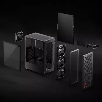 XPG VALOR AIR Mid-Tower Czarny, Midi Tower, PC, Czarny, ATX, micro ATX, Mini-ATX, Stal węglowa, Szkło hartowane, 16.6 cm