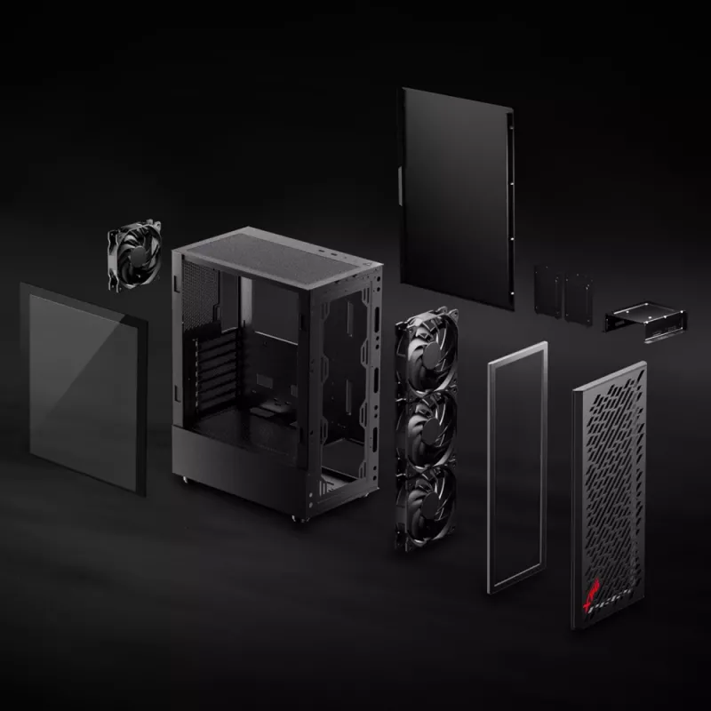 XPG VALOR AIR Mid-Tower Czarny, Midi Tower, PC, Czarny, ATX, micro ATX, Mini-ATX, Stal węglowa, Szkło hartowane, 16.6 cm