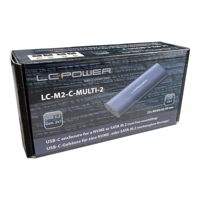 Obudowa SSD M.2 LC-POWER (NVMe i SATA), USB 3.2 Gen 2x1, czarna - LC-M2-C-MULTI