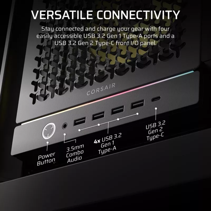 Obudowa PC CORSAIR FRAME 5000D RS ARGB Midi Tower Czarny — ATX, obsługuje 3x140mm wentylatory z przodu, napędy 2.5/3.5 cala
