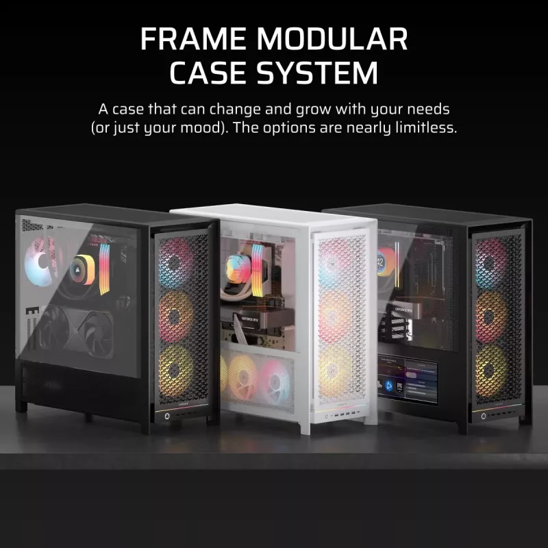 Obudowa PC CORSAIR FRAME 5000D RS ARGB Midi Tower Czarny — ATX, obsługuje 3x140mm wentylatory z przodu, napędy 2.5/3.5 cala