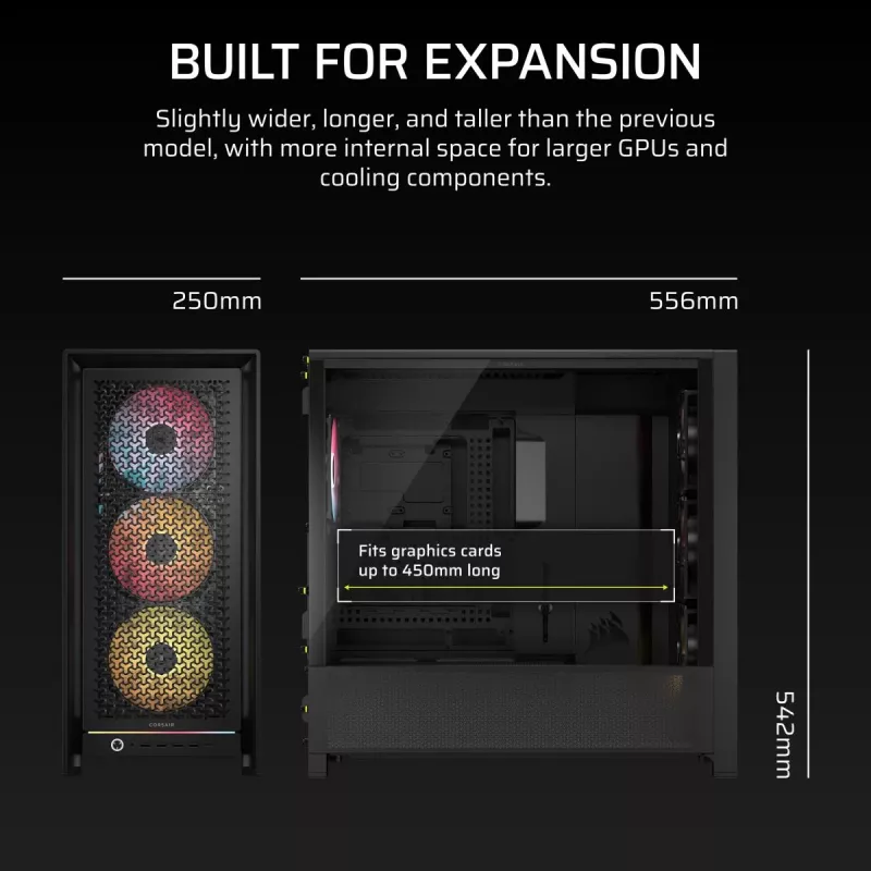 Obudowa PC CORSAIR FRAME 5000D RS ARGB Midi Tower Czarny — ATX, obsługuje 3x140mm wentylatory z przodu, napędy 2.5/3.5 cala