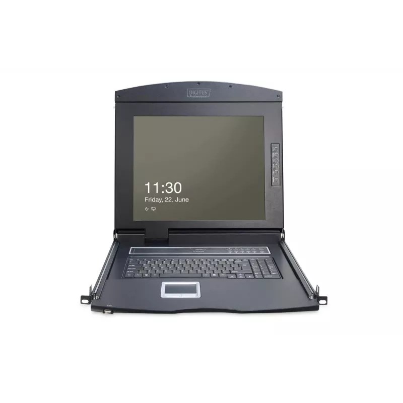 Modułowa konsola TFT DIGITUS 43,2 cm (17 cali) z 8-portowym przełącznikiem KVM RAL 9005 czarna - Klawiatura QWERTY US