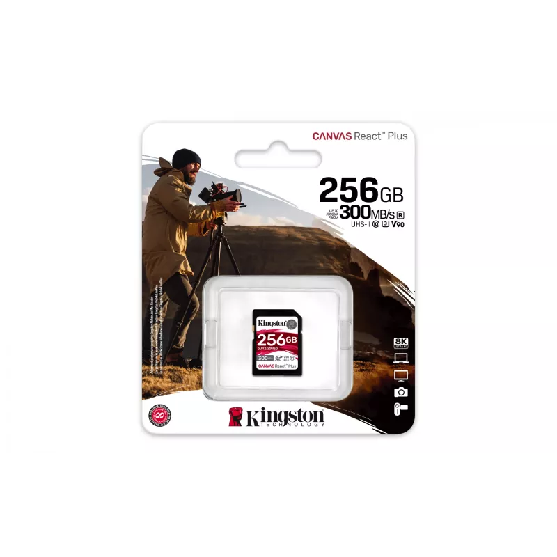 Kingston Technology 256 GB Canvas React Plus SDXC UHS-II 300R/260W U3 V90 do Full HD/4K/8K