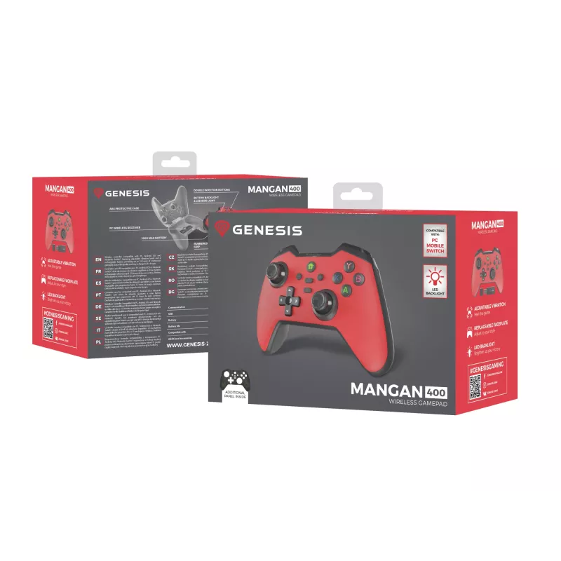 GENESIS Mangan 400 Red Bluetooth Gamepad Analogowy / Cyfrowy Android, MAC, Nintendo Switch, PC, iOS