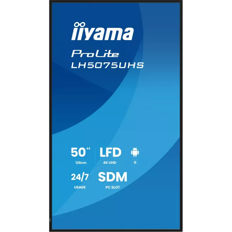 iiyama LH5075UHS-B2AG Wyświetlacz reklamowy Digital signage panel płaski 125.7 cm (49.5 cala) LCD Wi-Fi 500 cd/m² 4K Ultra HD Czarny Wbudowany procesor Android 24/7
