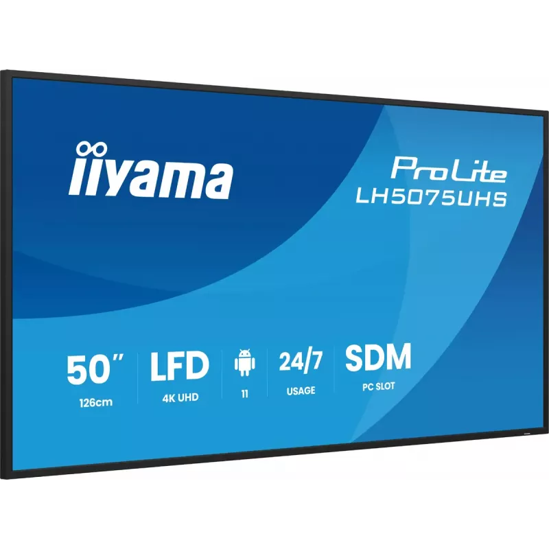 iiyama LH5075UHS-B2AG Wyświetlacz reklamowy Digital signage panel płaski 125.7 cm (49.5 cala) LCD Wi-Fi 500 cd/m² 4K Ultra HD Czarny Wbudowany procesor Android 24/7