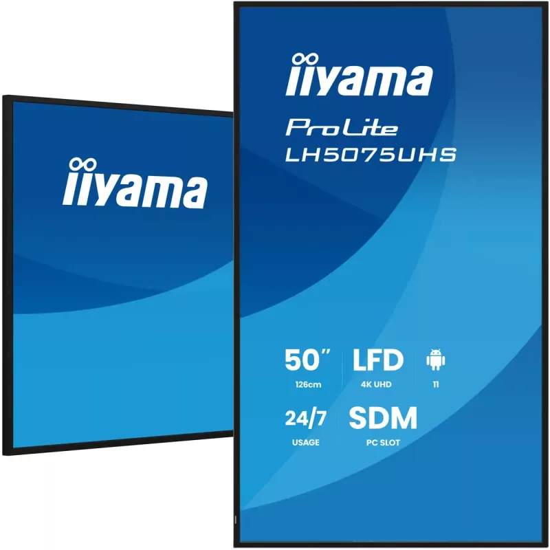 iiyama LH5075UHS-B2AG Wyświetlacz reklamowy Digital signage panel płaski 125.7 cm (49.5 cala) LCD Wi-Fi 500 cd/m² 4K Ultra HD Czarny Wbudowany procesor Android 24/7