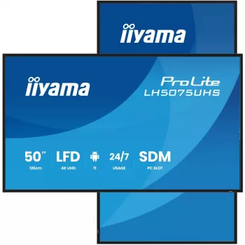 iiyama LH5075UHS-B2AG Wyświetlacz reklamowy Digital signage panel płaski 125.7 cm (49.5 cala) LCD Wi-Fi 500 cd/m² 4K Ultra HD Czarny Wbudowany procesor Android 24/7