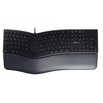 Wired ergonomic full-size keyboard Cherry KC 4500 ERGO Black USB QWERTY UK 109 keys curved layout wrist rest 1.8 m cable