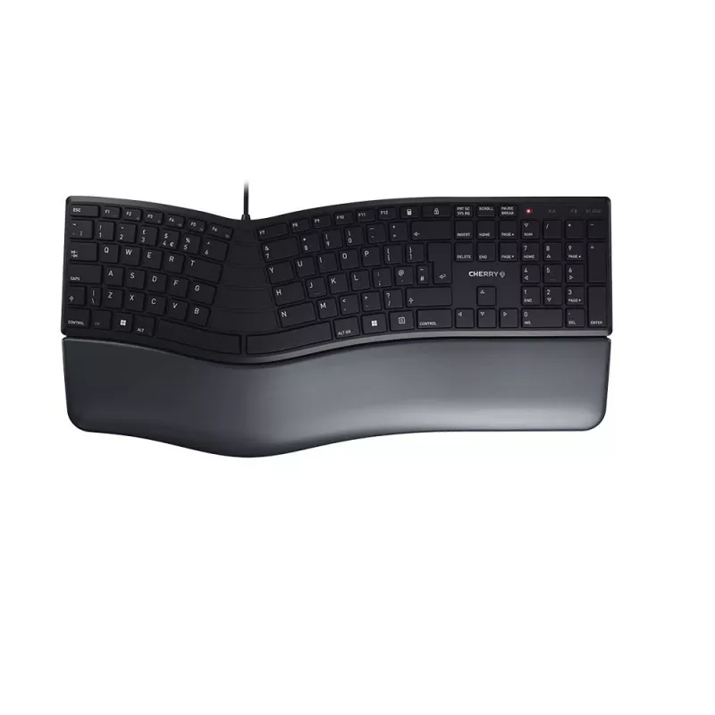Wired ergonomic full-size keyboard Cherry KC 4500 ERGO Black USB QWERTY UK 109 keys curved layout wrist rest 1.8 m cable