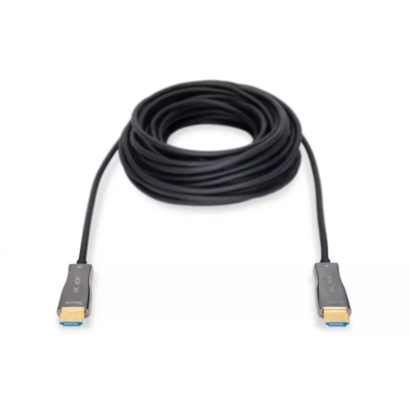 Hybrydowy kabel połączeniowy DIGITUS HDMI AOC ze światłowodem, typ A M/M, 30 m UHD 4K@60Hz, CE, czarny