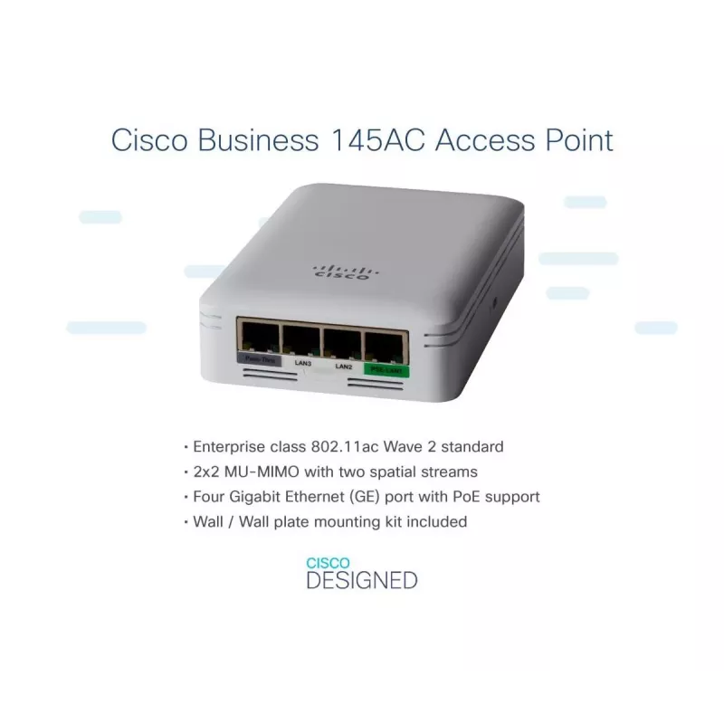 CISCO Cbw145ac 802.11ac 2x2 Wave 2 punkt dostępu do montażu naściennego