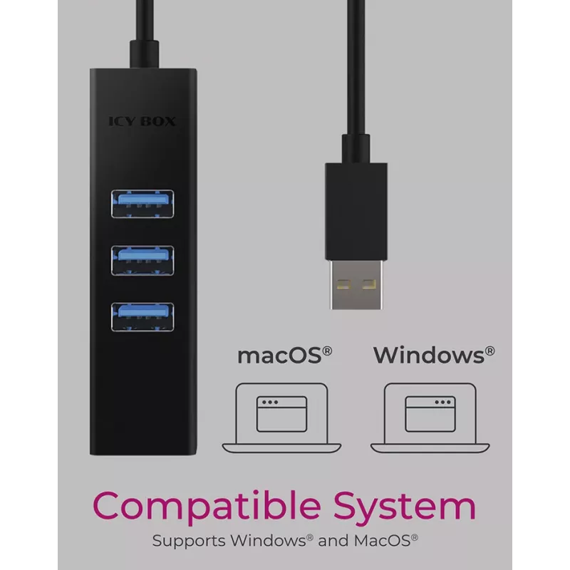 ICY BOX IB-HUB1419-LAN USB 3.2 Gen 1 (3.1 Gen 1) Type-A Czarny