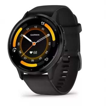 GARMIN INTERNATIONAL Venu 3 - Bez ze stali nierdzewnej w kolorze łupkowym z czarną kopertą i silikonowym paskiem - 45 mm