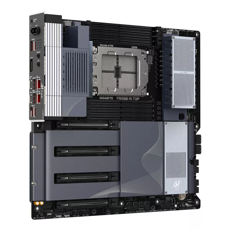 Płyta główna GIGABYTE TRX50 AI TOP-2B - AMD Ryzen Threadripper PRO 7000, 16+8+4 fazy cyfrowego VRM, do 5200 MHz DDR5, 4xPCIe 5.0 M.2, Wi-Fi 7, 10 GbE LAN, USB 4