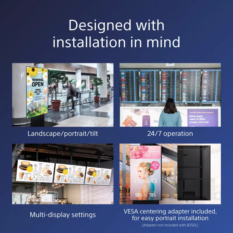 Sony FW-75BZ40L Wyświetlacz sygnalizacyjny Cyfrowy panel płaski 190,5 cm (75 cali) LCD Wi-Fi 700 cd/m² 4K Ultra HD Czarny Android 24/7