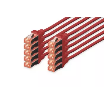 Kabel krosowy DIGITUS - CAT6 - S/FTP - Snagless - Cu - 3m - czerwony - 10 szt.