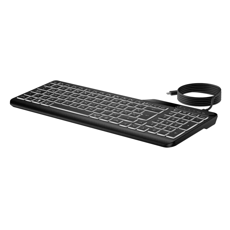 Klawiatura przewodowa HP 405 z podświetleniem, dla wielu urządzeń, pełnowymiarowa (100%), przewodowa, USB, membranowa, czarna