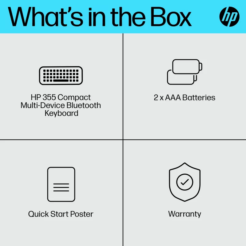 Kompaktowa klawiatura Bluetooth HP 355 — bezprzewodowe klawisze mechaniczne, czarna, 0,34 kg