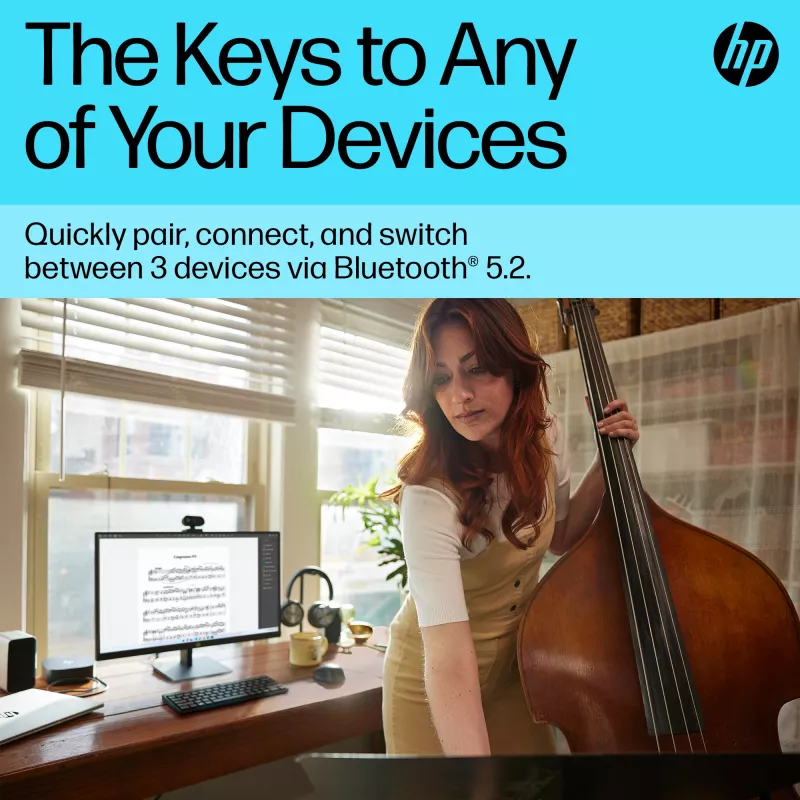 Kompaktowa klawiatura Bluetooth HP 355 — bezprzewodowe klawisze mechaniczne, czarna, 0,34 kg