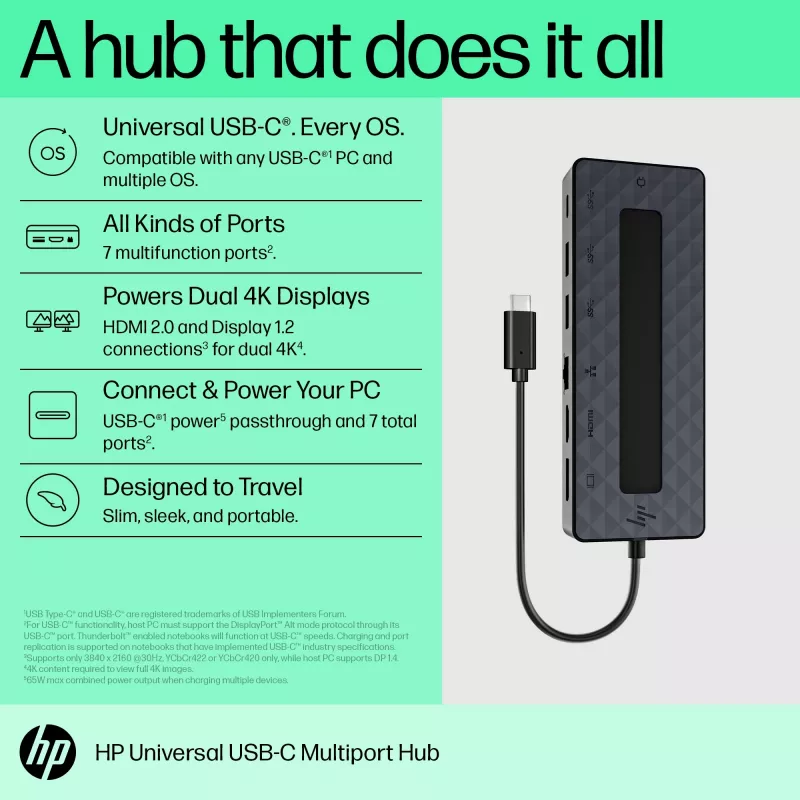 HP Universal USB-C Multiport Hub USB 3.2 Gen 1 Type-C Czarny