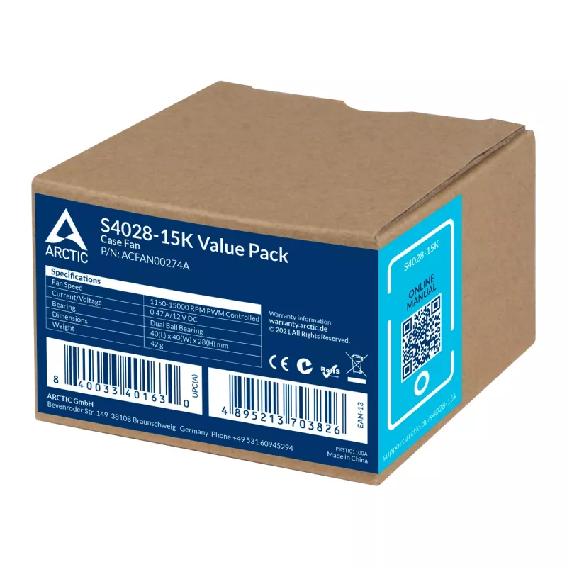 ARCTIC S4028-6K - 40 mm wentylator serwerowy, Wentylator, 4 cm, 250 obr./min, 6000 obr./min, 12.06 m³/h, Czarny