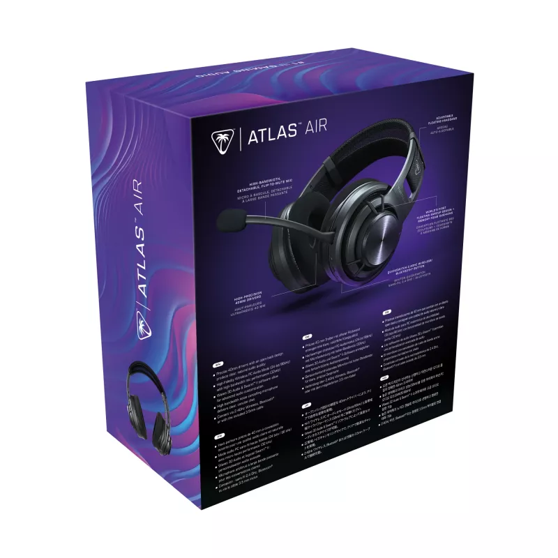 Bezprzewodowy zestaw słuchawkowy do gier PC Turtle Beach Atlas Air Wireless Open Back z 24-bitowym dźwiękiem hi-fi, studyjnym mikrofonem, pływającą muszlą, poduszkami z pianki memory i łącznością Bluetooth dla PC