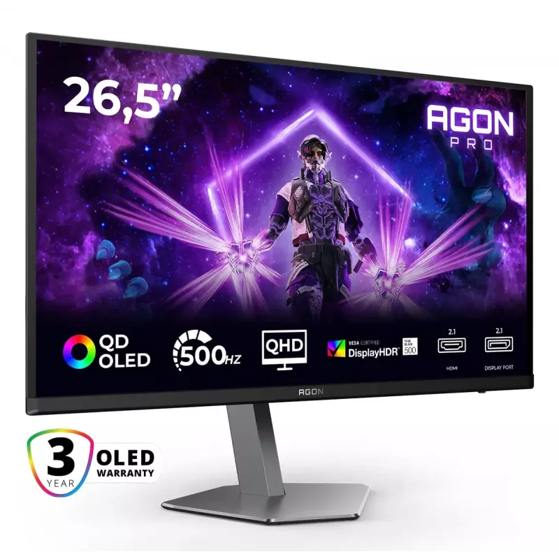 Monitor komputerowy AOC AGON PRO AG276QKD2 67,3 cm (26,5 cala) 2560 x 1440 pikseli Quad HD QD-OLED Czarny, Szary