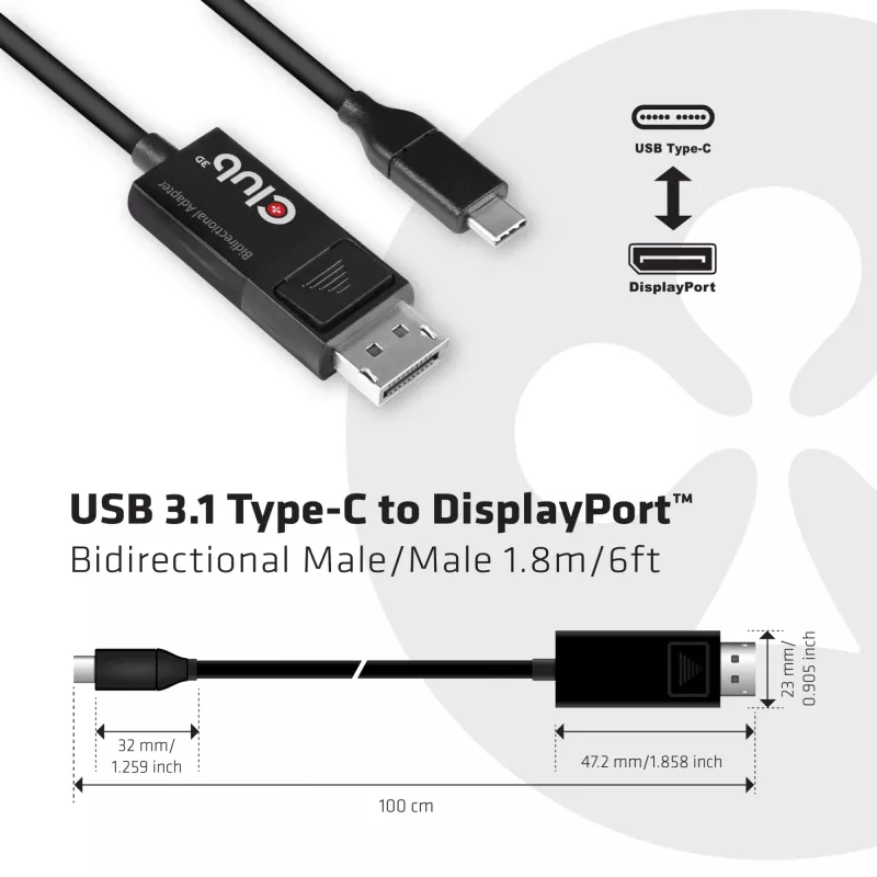 CLUB3D Kabel USB Type C do DP 1.4 8K60Hz M/M 1,8 m