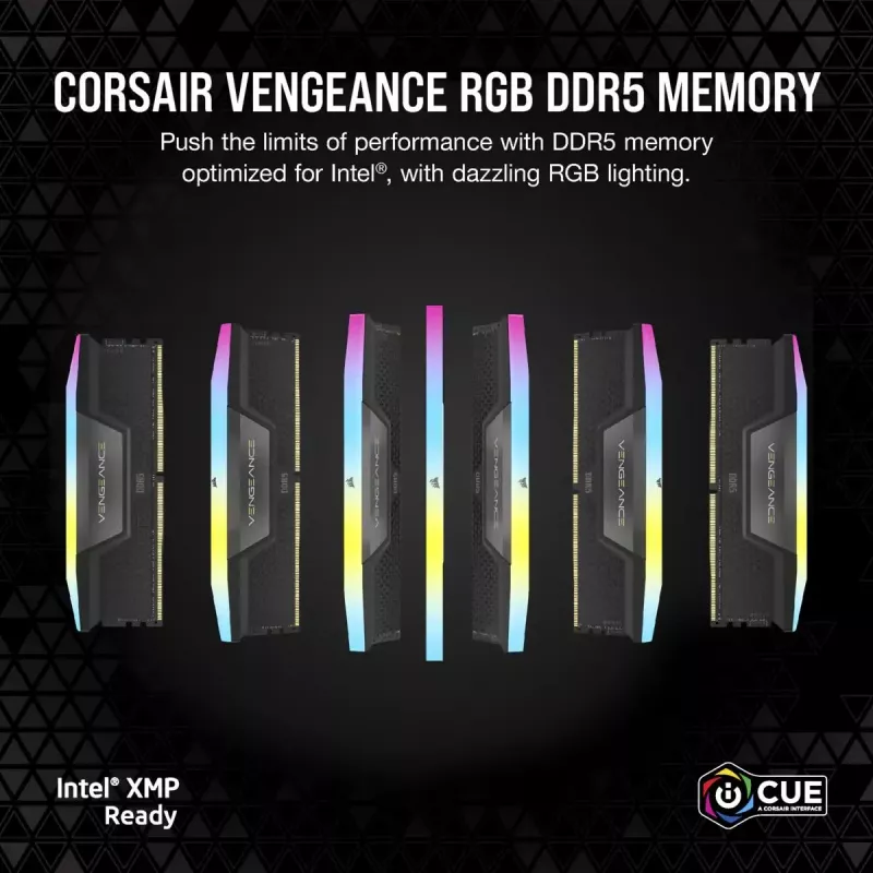 Pamięć CORSAIR 32 GB DDR5 (2x16 GB) DRAM 7000 MT/s CL34 Zestaw pamięci Vengeance RGB Czarny