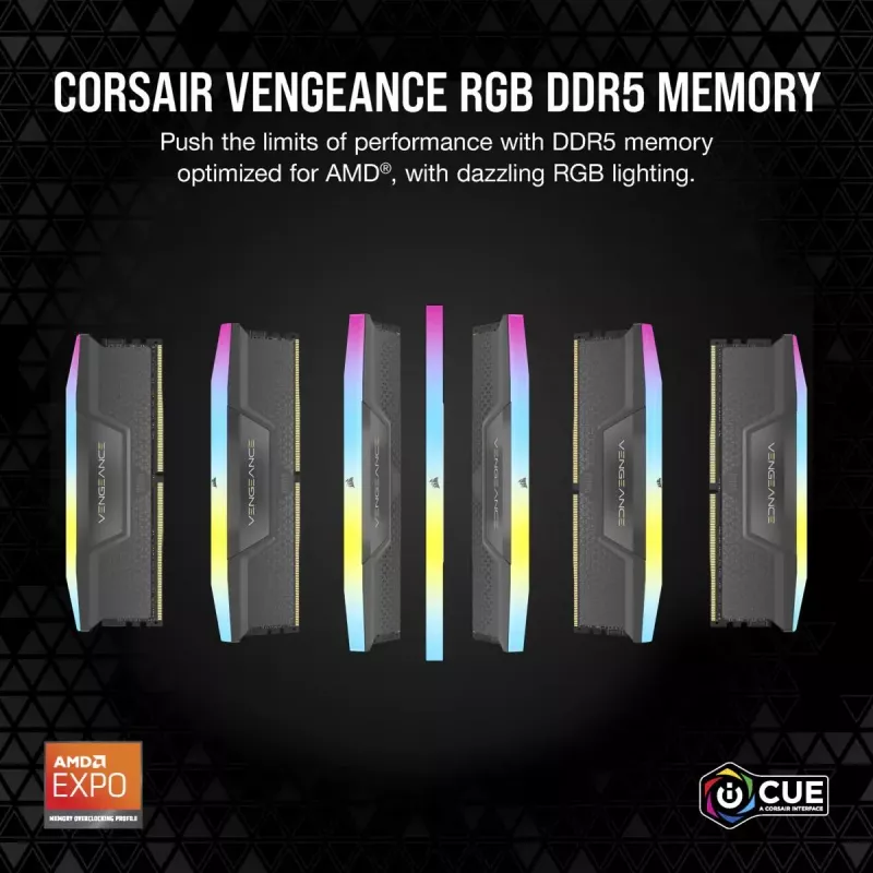 Corsair Vengeance RGB, DDR5-5200, CL40, AMD EXPO - 32 GB Dual-Kit, Grau
