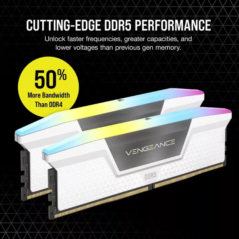 CORSAIR Memory 64GB DDR5 (2x32GB) Dram 5200MT/s CL40 Memory Kit Vengeance RGB biały