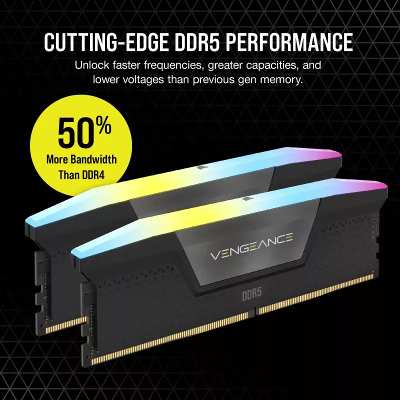 Pamięć CORSAIR 32GB DDR5 (2x16GB) DRAM 6400MT/s CL32 Vengeance RGB Kit — czarna