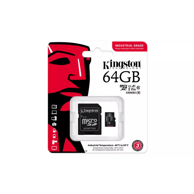 Kingston Technology 64 GB microSDXC Industrial C10 A1 pSLC + adapter SD