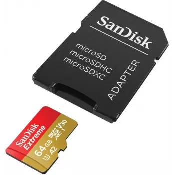 WESTERN DIGITAL Extreme microSDXC 64 GB adapter SD do kamer sportowych i dronów 170 MB/s 80 MB/s A2 C10 V30 UHS-I U3
