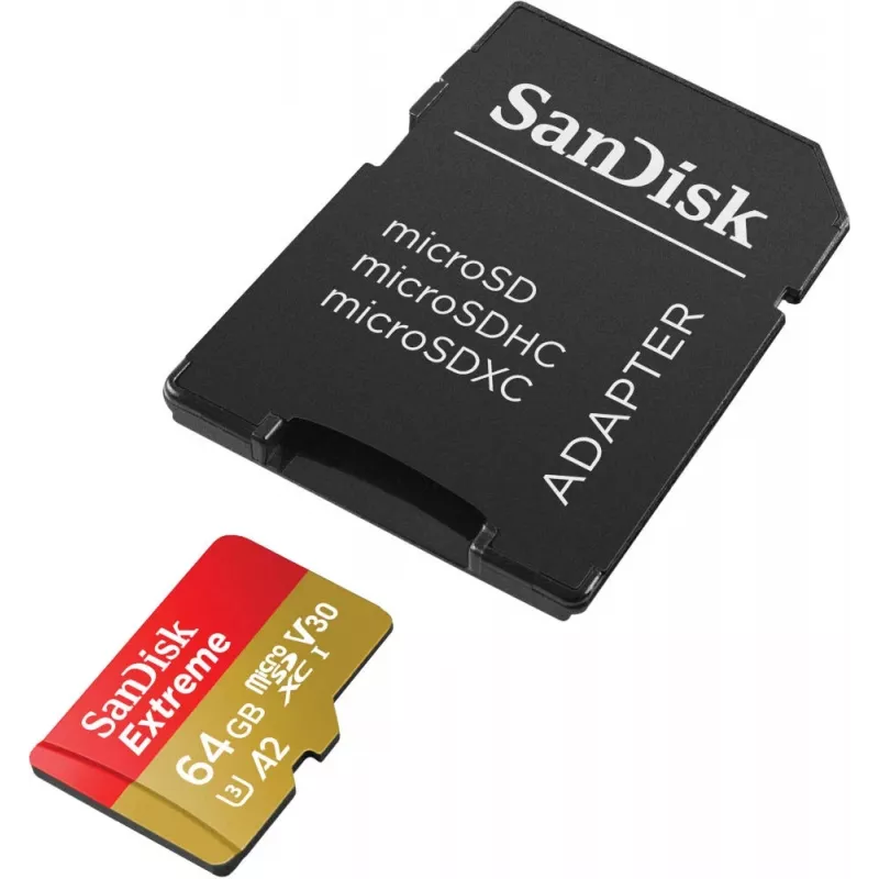 WESTERN DIGITAL Extreme microSDXC 64 GB adapter SD do kamer sportowych i dronów 170 MB/s 80 MB/s A2 C10 V30 UHS-I U3