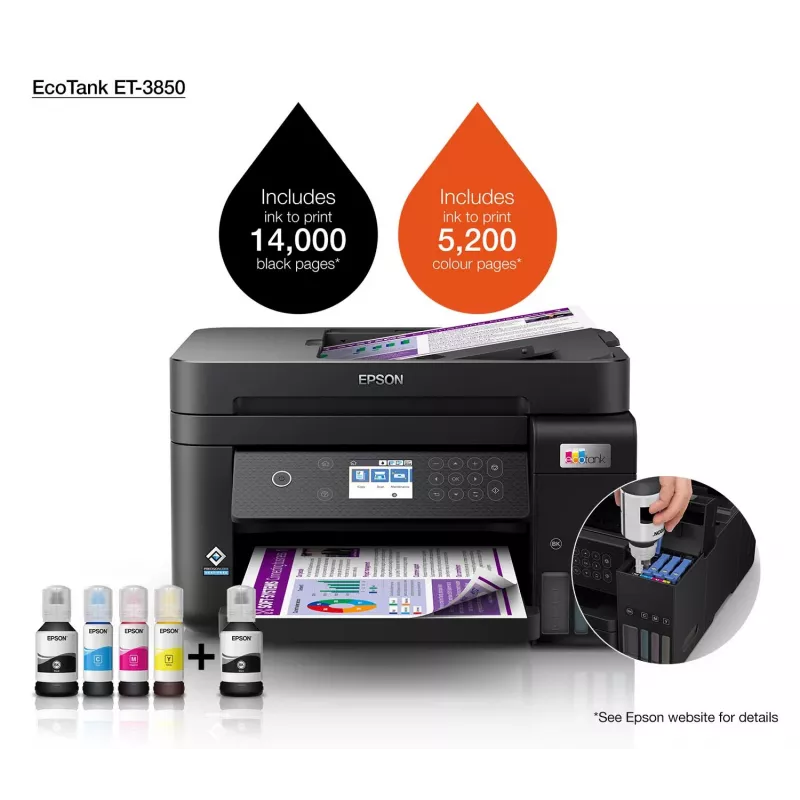 Epson EcoTank ET-3850 Atramentowa A4 4800 x 1200 DPI 33 ppm Wi-Fi